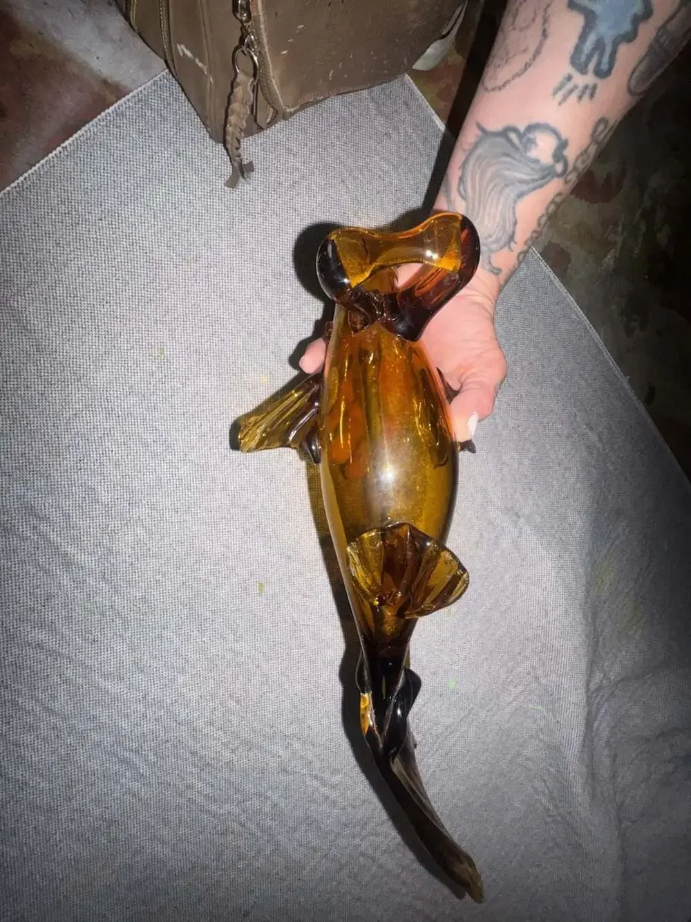 Mid-Century Empoli Italian Amber Art Glass Fish Decanter